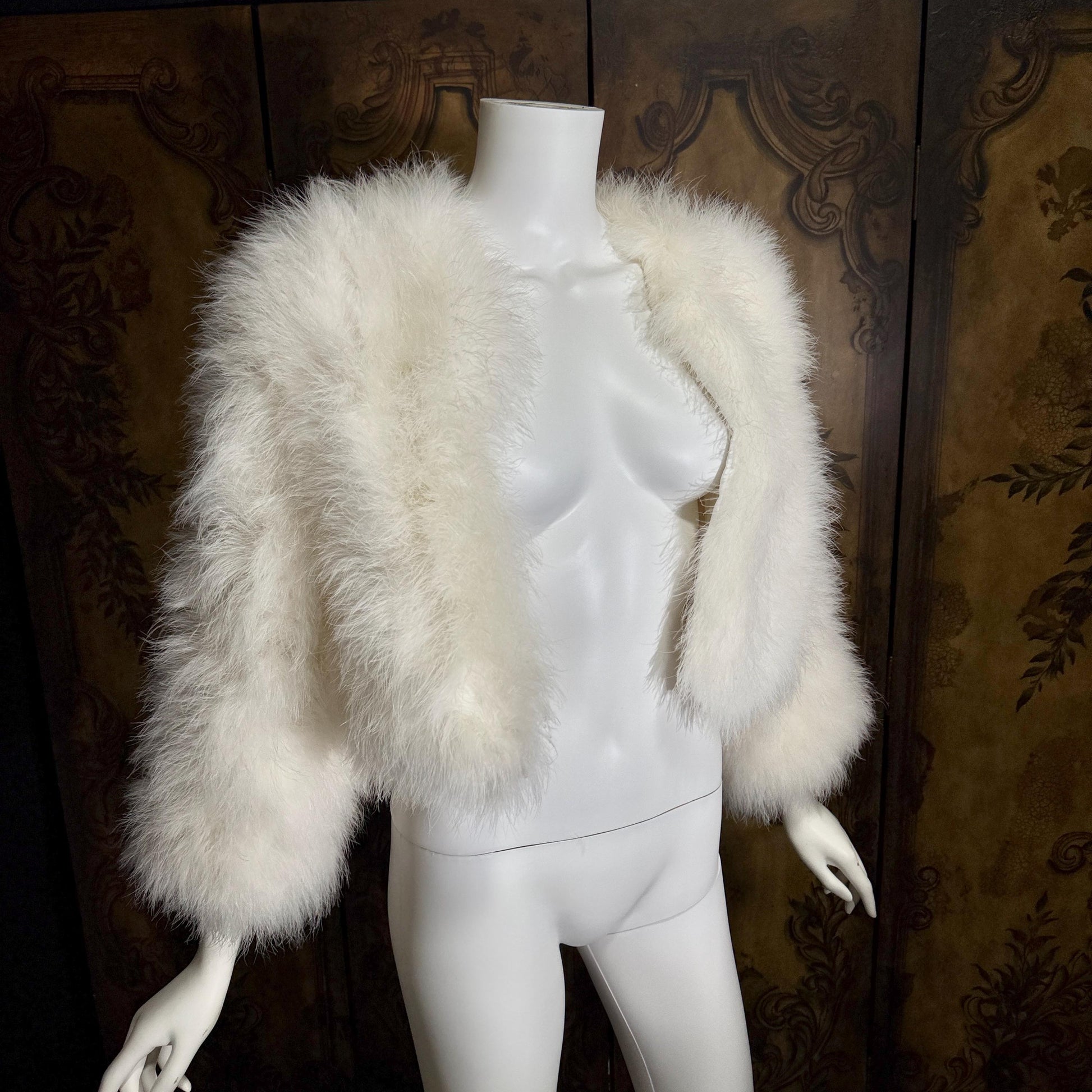 Vintage Marabou feather jacket, 1970s Snowy white disco cropped evening coat
