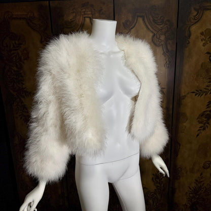 Vintage Marabou feather jacket, 1970s Snowy white disco cropped evening coat