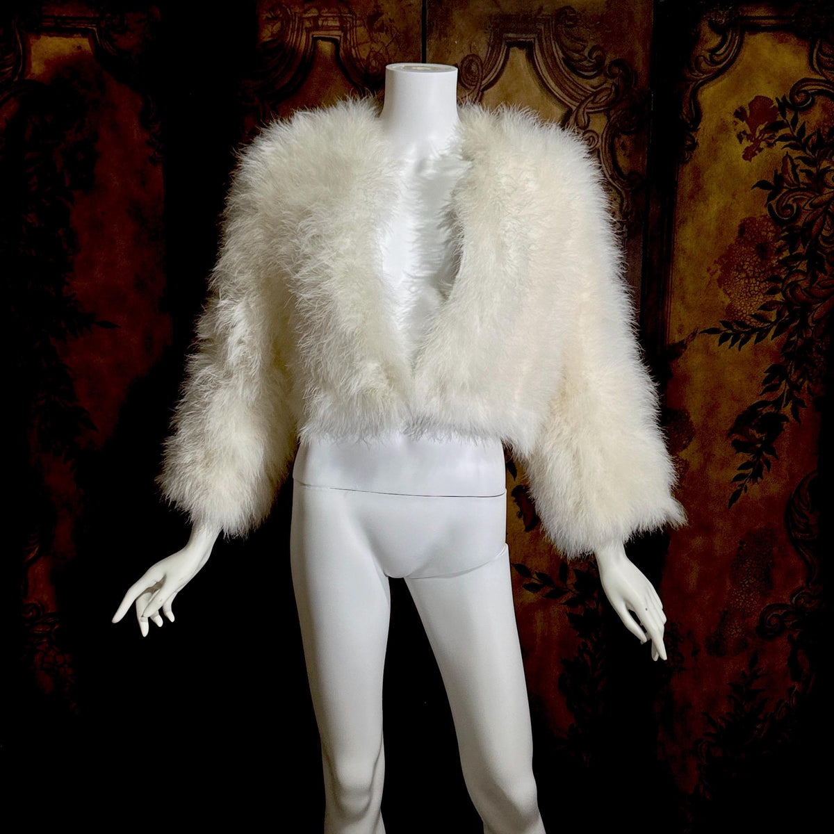 Vintage Marabou feather jacket, 1970s Snowy white disco cropped evening coat