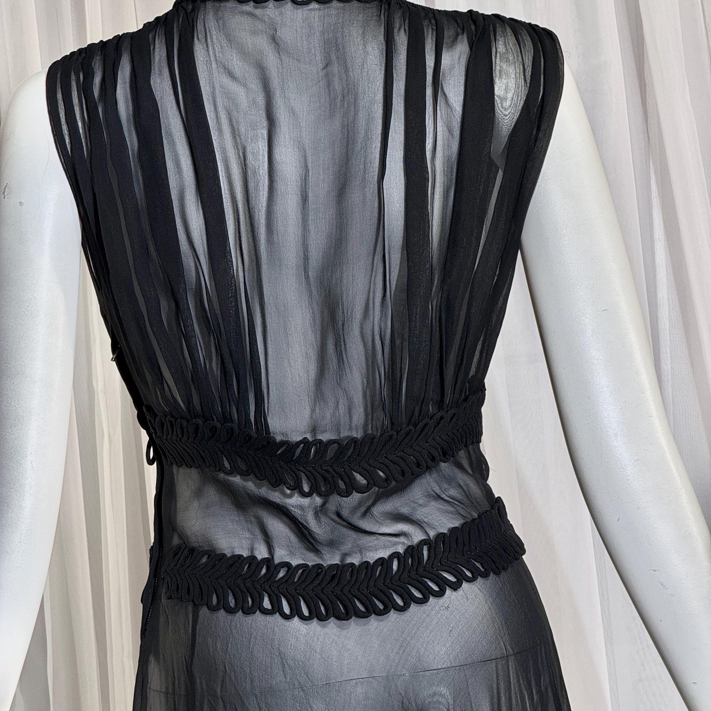 vintage 1930s evening dress, Old Hollywood Black Silk Chiffon totally sheer gown