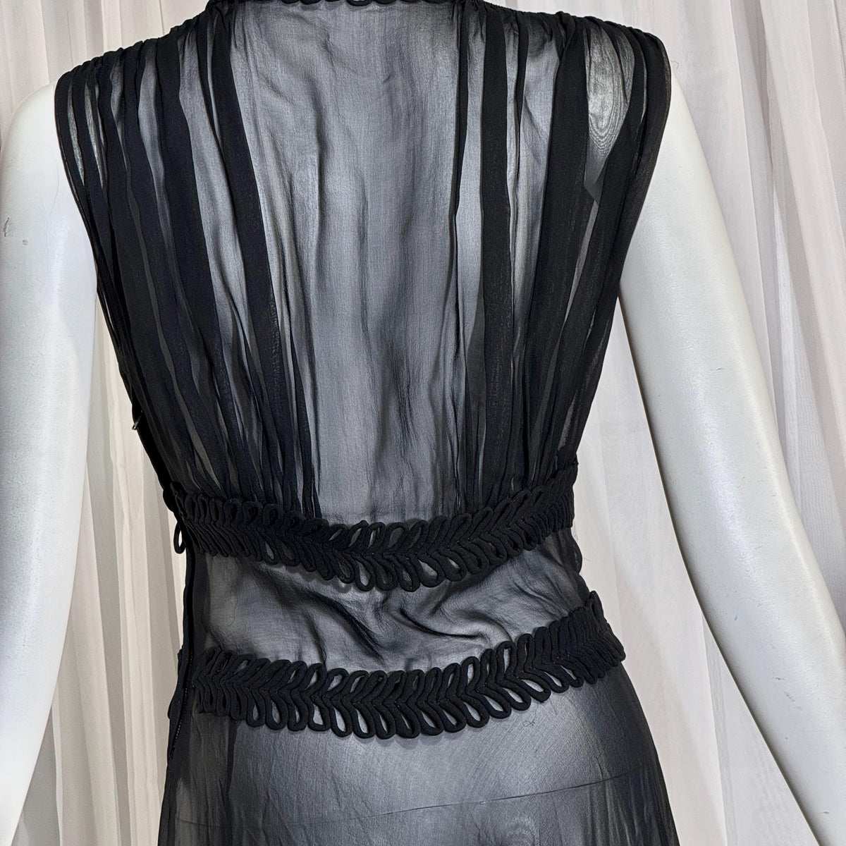 vintage 1930s evening dress, Old Hollywood Black Silk Chiffon totally sheer gown