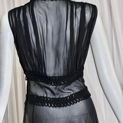 vintage 1930s evening dress, Old Hollywood Black Silk Chiffon totally sheer gown