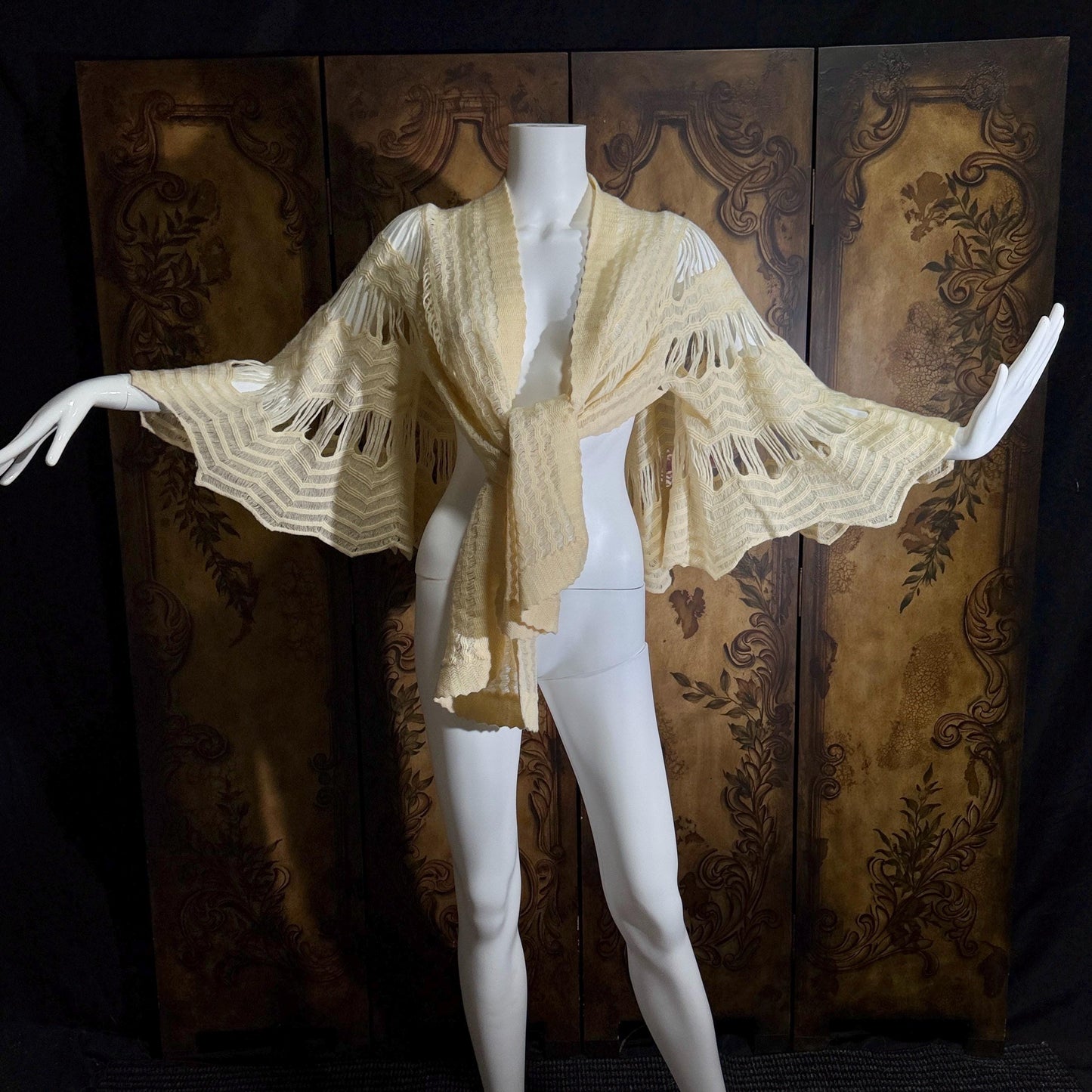 vintage Hand Knit Cape Shawl, LANA Made in Austria wool shoulder wrap