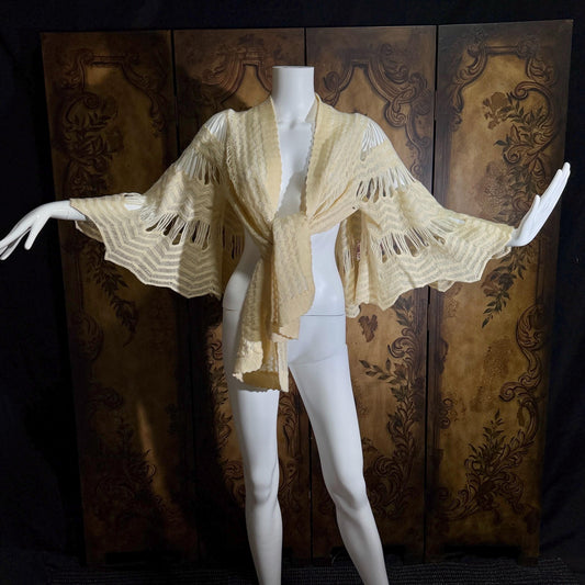 vintage Hand Knit Cape Shawl, LANA Made in Austria wool shoulder wrap