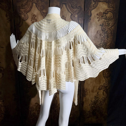 vintage Hand Knit Cape Shawl, LANA Made in Austria wool shoulder wrap