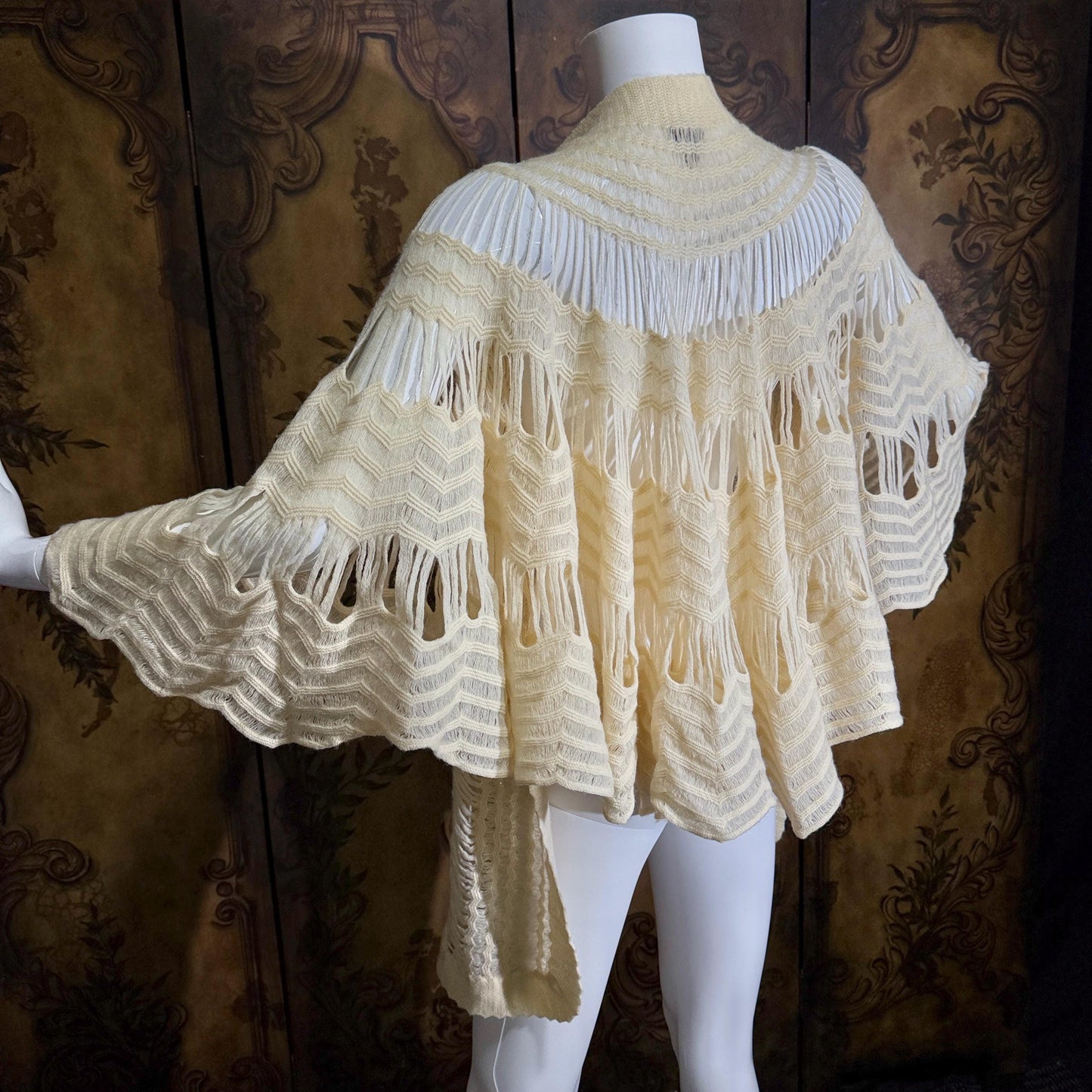 vintage Hand Knit Cape Shawl, LANA Made in Austria wool shoulder wrap