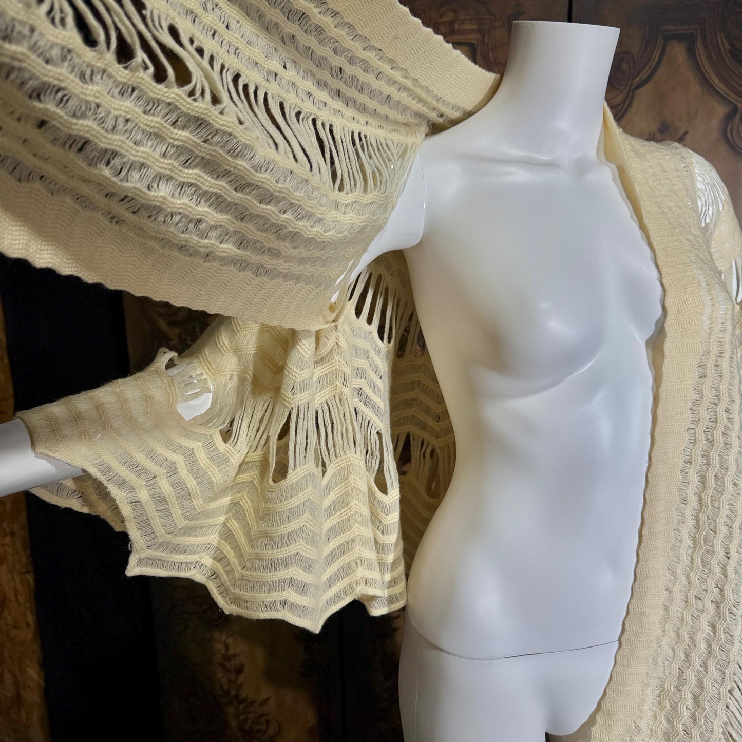 vintage Hand Knit Cape Shawl, LANA Made in Austria wool shoulder wrap