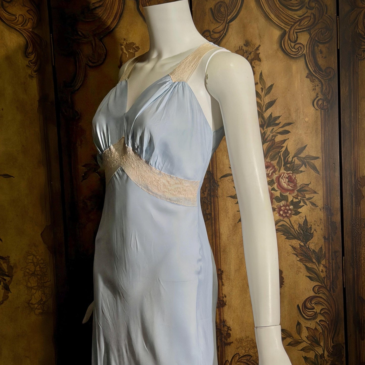 vintage 1930s Nightgown slip dress, Baby Blue Bias Cut Lingerie dress