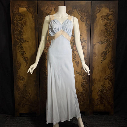 vintage 1930s Nightgown slip dress, Baby Blue Bias Cut Lingerie dress