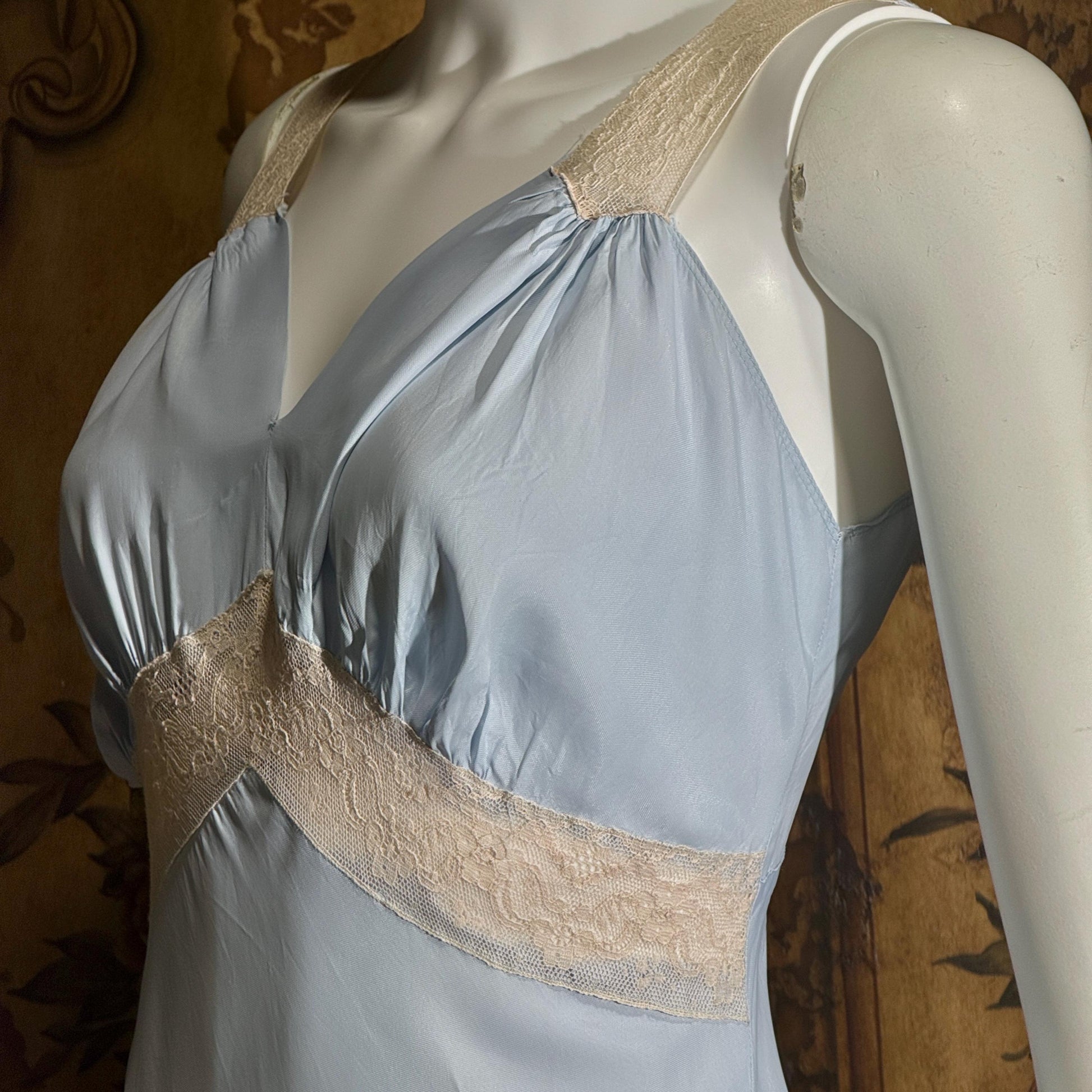 vintage 1930s Nightgown slip dress, Baby Blue Bias Cut Lingerie dress