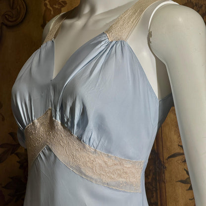 vintage 1930s Nightgown slip dress, Baby Blue Bias Cut Lingerie dress