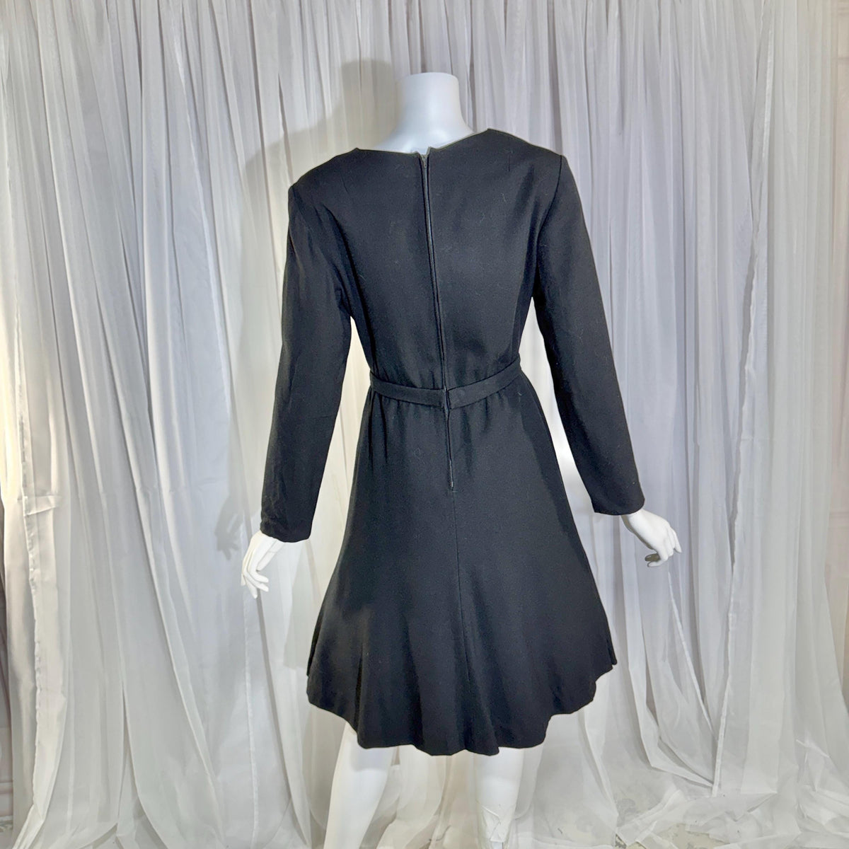 vintage 1970s OSCAR de la RENTA cocktail dress, Black Wool Blend Long Sleeve Office Party dress