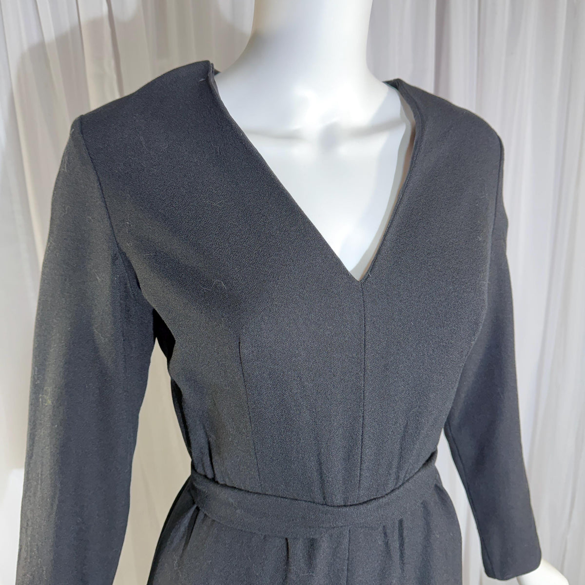 vintage 1970s OSCAR de la RENTA cocktail dress, Black Wool Blend Long Sleeve Office Party dress