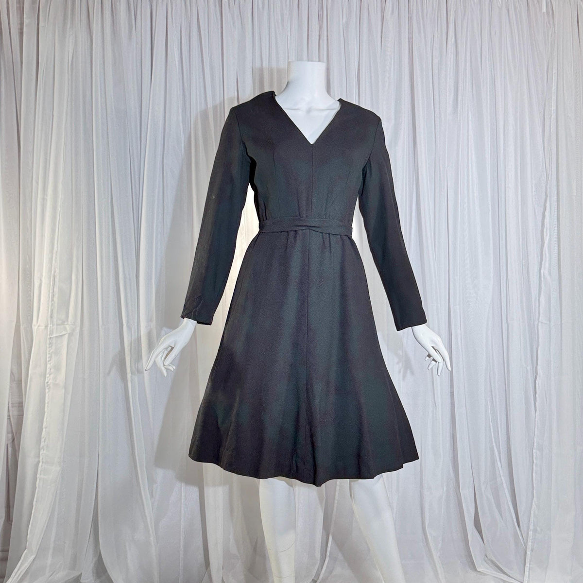 vintage 1970s OSCAR de la RENTA cocktail dress, Black Wool Blend Long Sleeve Office Party dress