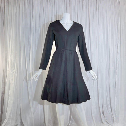 vintage 1970s OSCAR de la RENTA cocktail dress, Black Wool Blend Long Sleeve Office Party dress