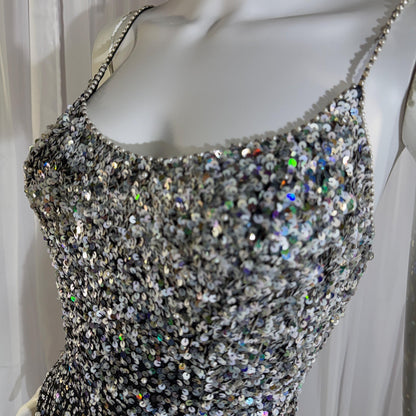 vintage 1980s RIAZEE BOUTIQUE evening dress gown, Lillie Rubin Black Silk Sequin Evening slip dress