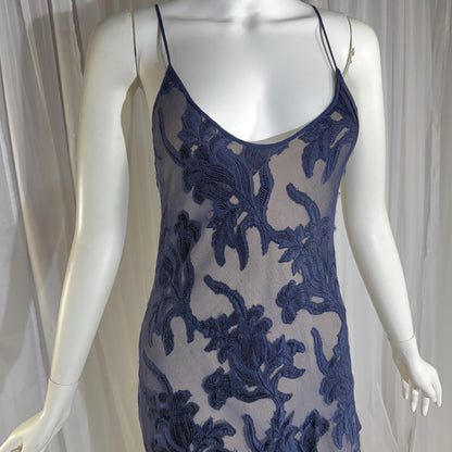 Vintage 1990s CAROL PERETZ evening slip dress, Navy Blue Silk Burnout bias cut slip dress