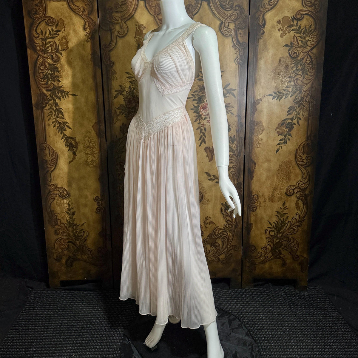 vintage 1940s nightgown slip dress, LADY DUFF Powder Pink Micro Pleat Nylon lingerie dress