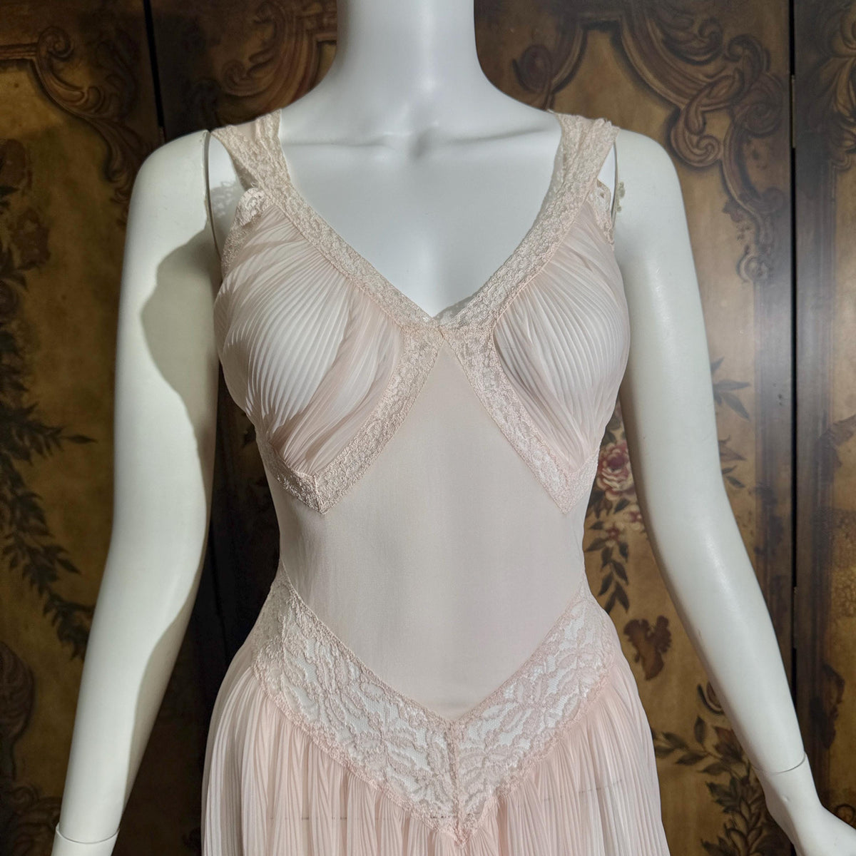 vintage 1940s nightgown slip dress, LADY DUFF Powder Pink Micro Pleat Nylon lingerie dress