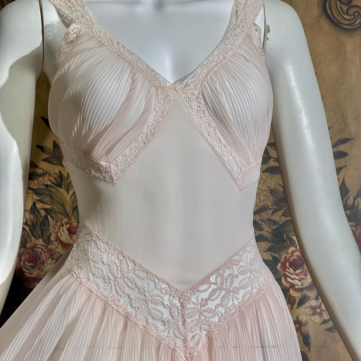 vintage 1940s nightgown slip dress, LADY DUFF Powder Pink Micro Pleat Nylon lingerie dress
