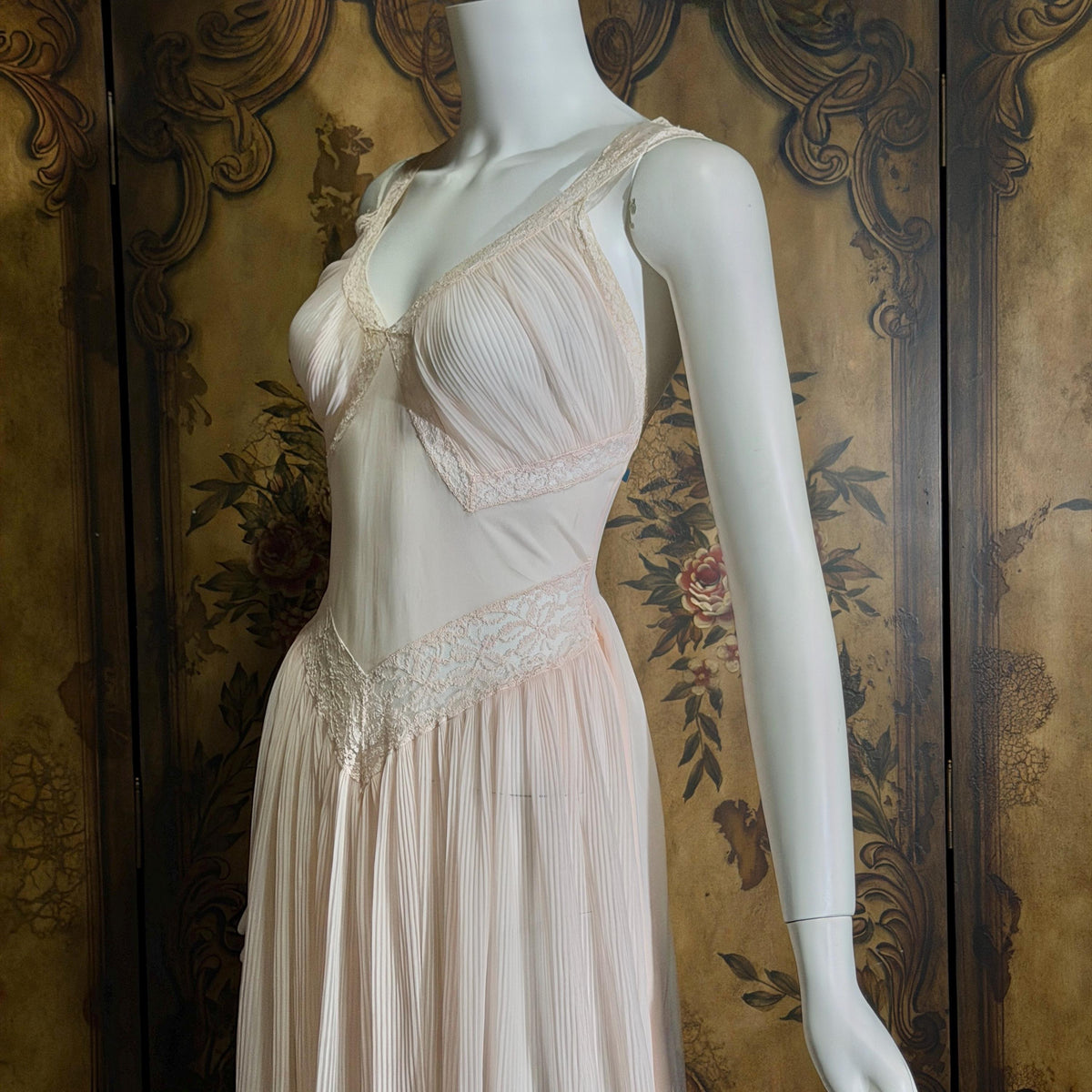 vintage 1940s nightgown slip dress, LADY DUFF Powder Pink Micro Pleat Nylon lingerie dress