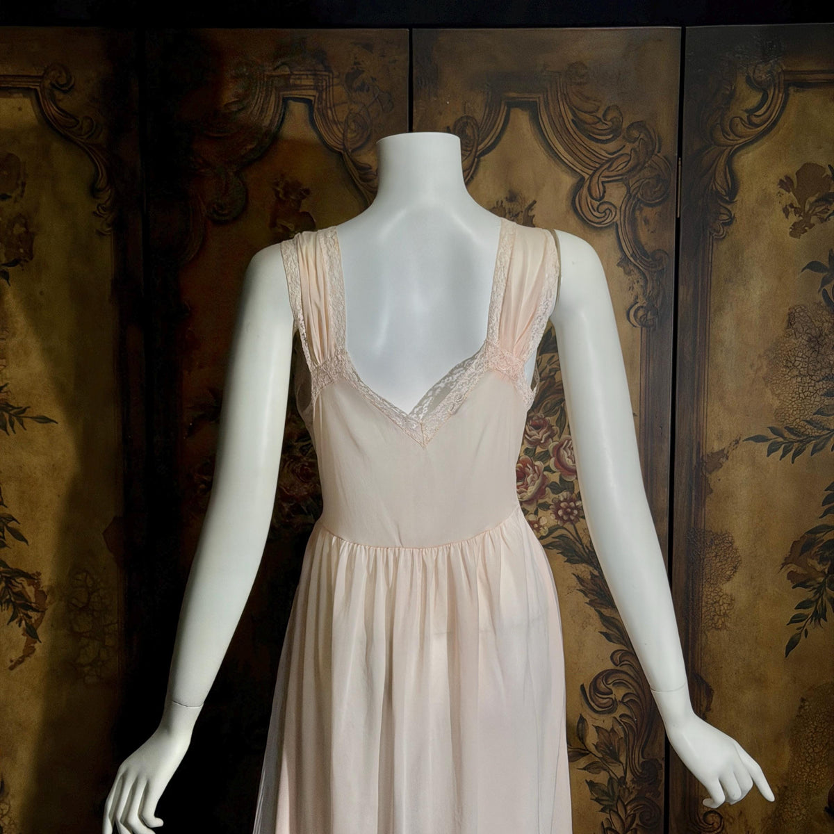vintage 1940s nightgown slip dress, LADY DUFF Powder Pink Micro Pleat Nylon lingerie dress