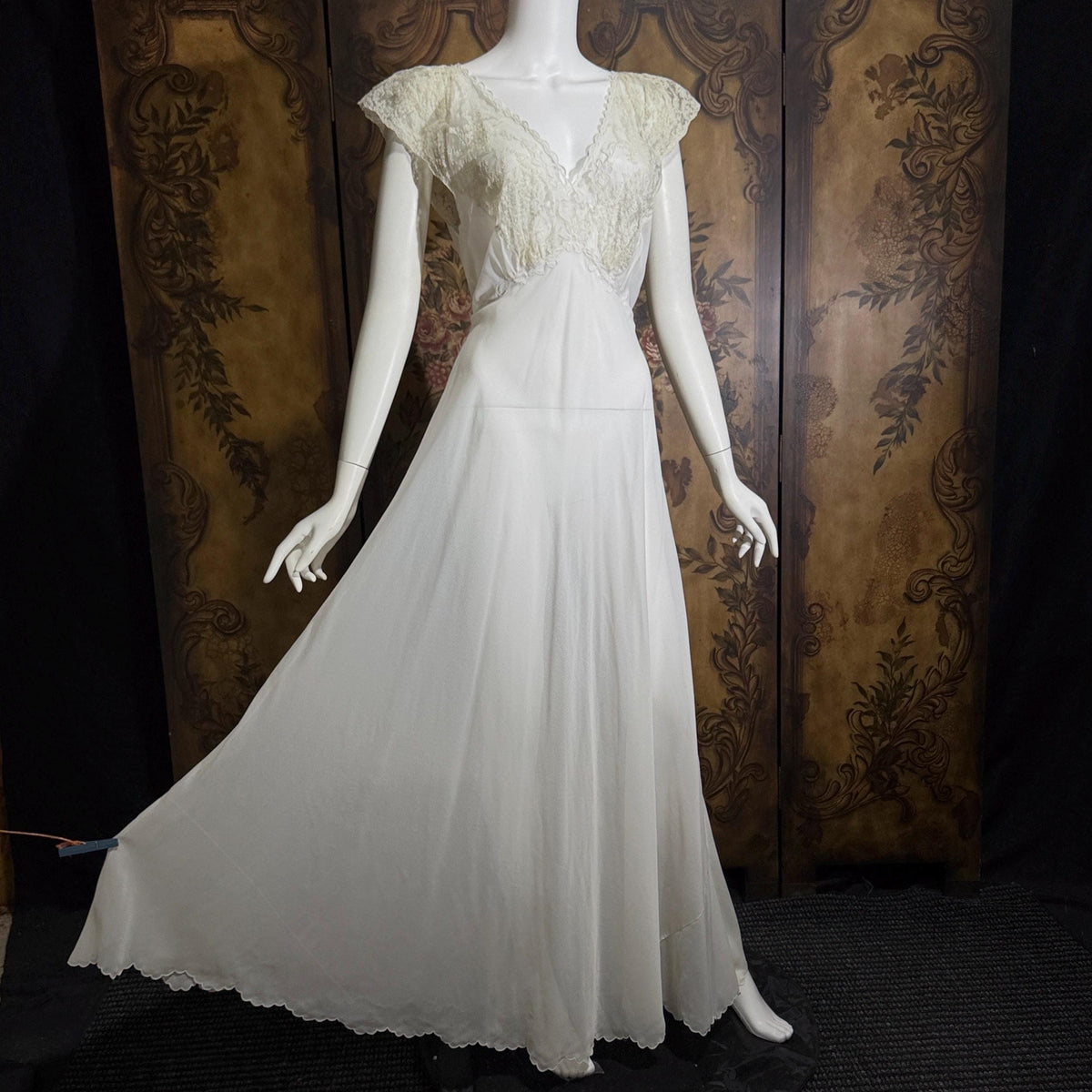 vintage 1940s nightgown slip dress, SAAB bridal white full length lingerie dress