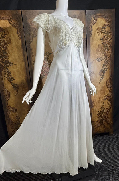 vintage 1940s nightgown slip dress, SAAB bridal white full length lingerie dress