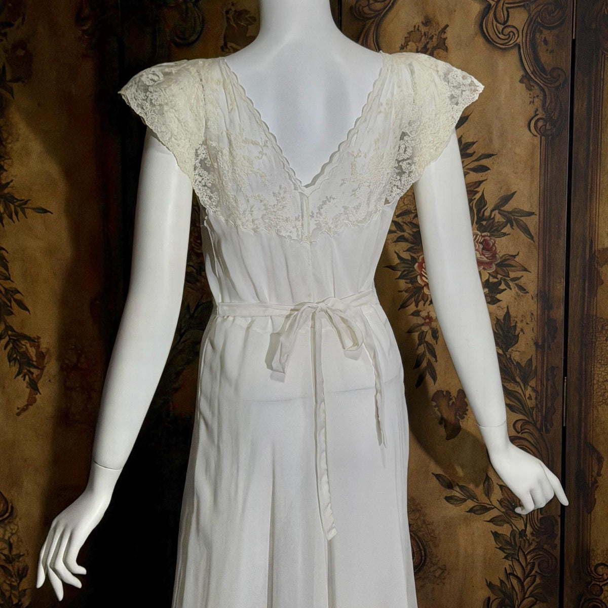 vintage 1940s nightgown slip dress, SAAB bridal white full length lingerie dress
