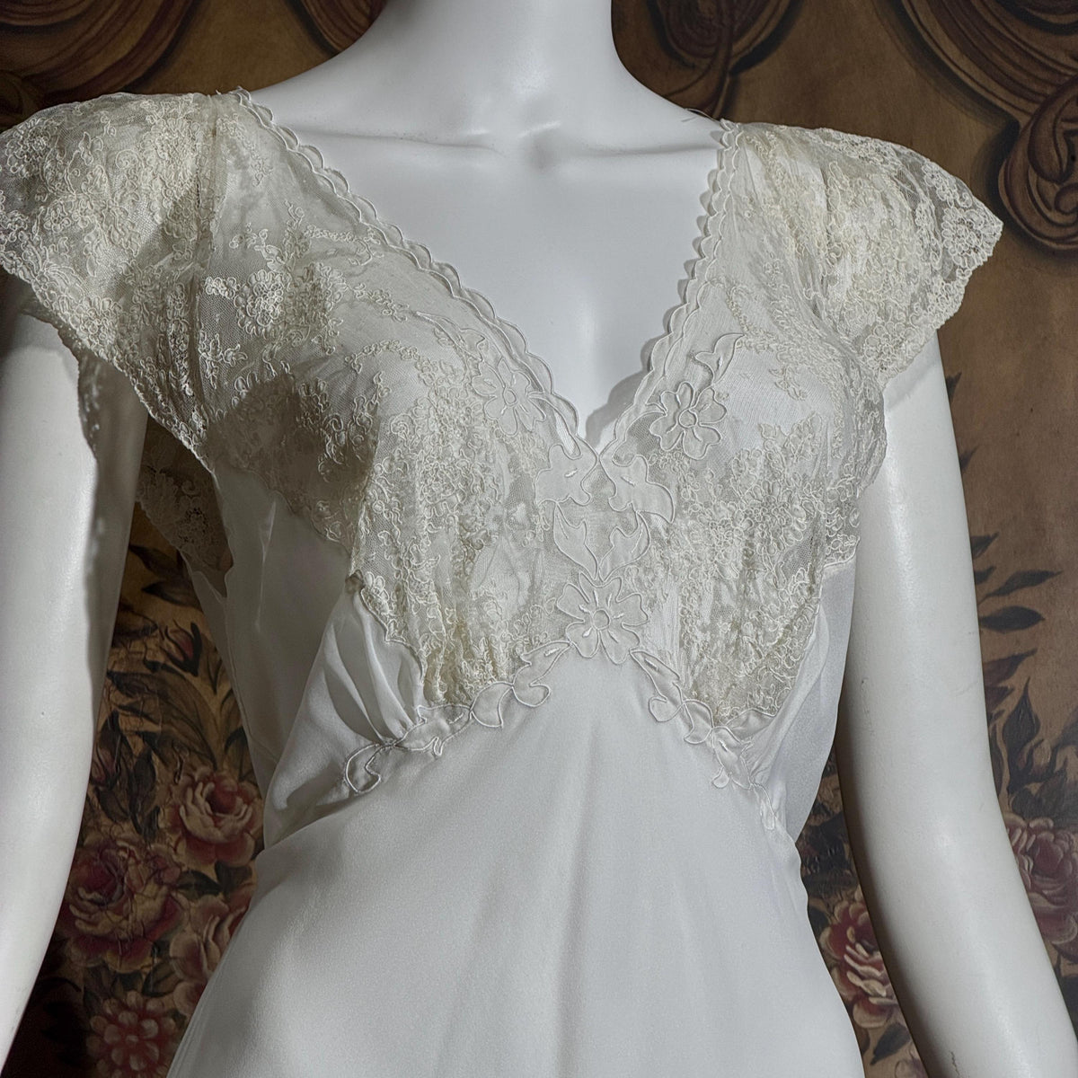 vintage 1940s nightgown slip dress, SAAB bridal white full length lingerie dress