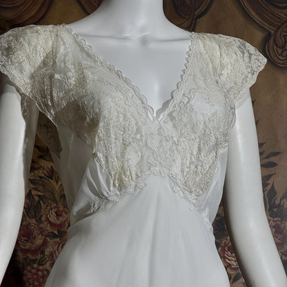 vintage 1940s nightgown slip dress, SAAB bridal white full length lingerie dress