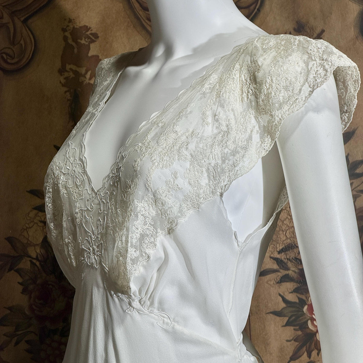 vintage 1940s nightgown slip dress, SAAB bridal white full length lingerie dress