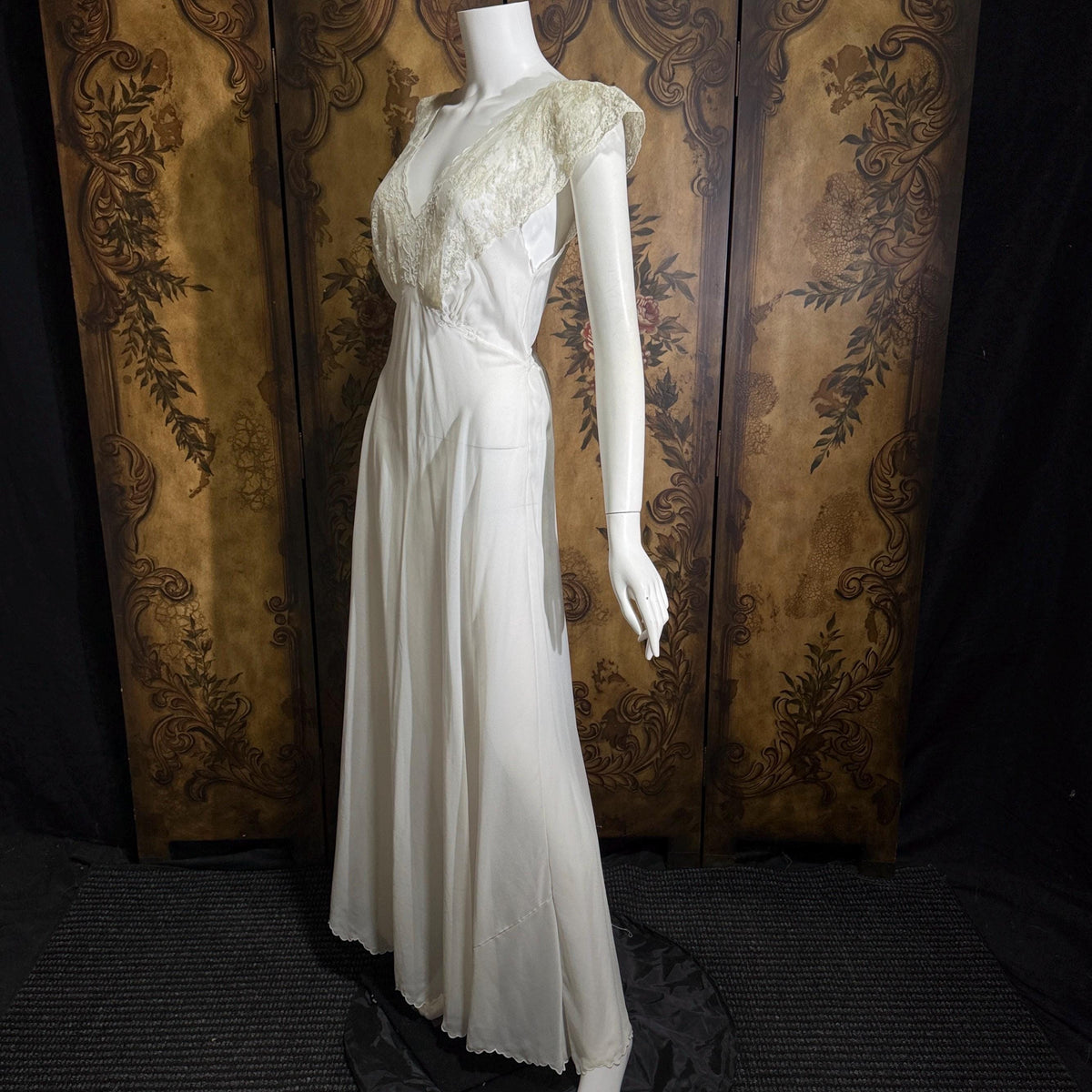 vintage 1940s nightgown slip dress, SAAB bridal white full length lingerie dress
