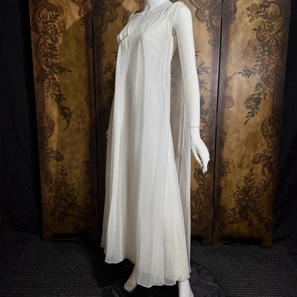 vintage wedding dress gown, 1970s ESTEVEZ white one shoulder grecian goddess dress