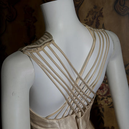 vintage 1990s wedding dress gown, ALFRED ANGELO Champagne Satin Cage Top gown