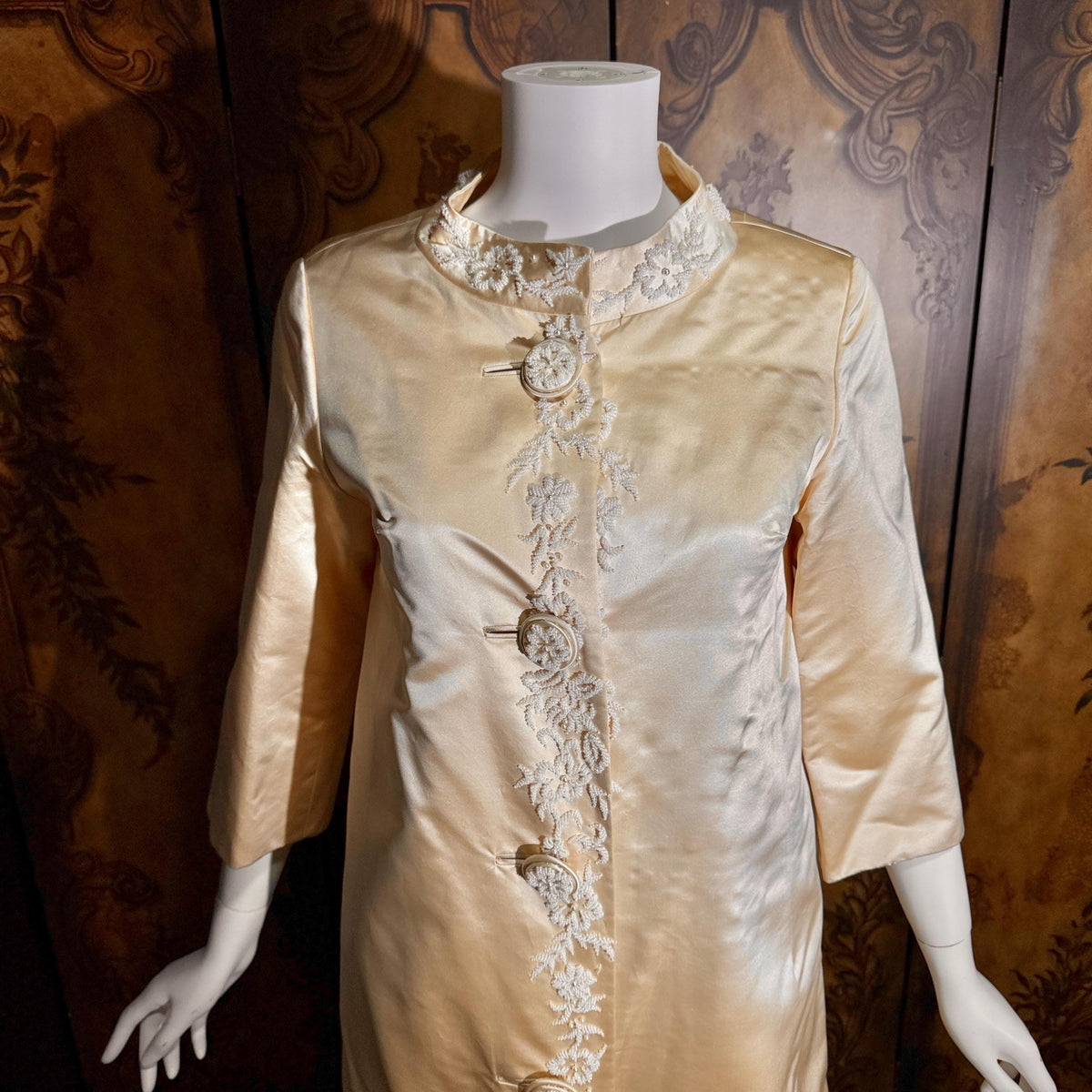 vintage 1960s evening wedding coat, Champagne Silk Maxi Opera Coat