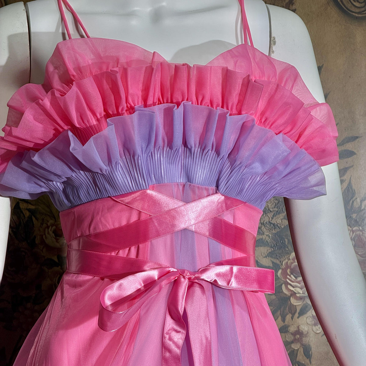 vintage nightgown slip dress, VANITY FAIR 1950s pink and purple sheer chiffon ruffles Grecian goddess gown