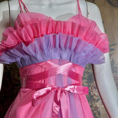 vintage nightgown slip dress, VANITY FAIR 1950s pink and purple sheer chiffon ruffles Grecian goddess gown