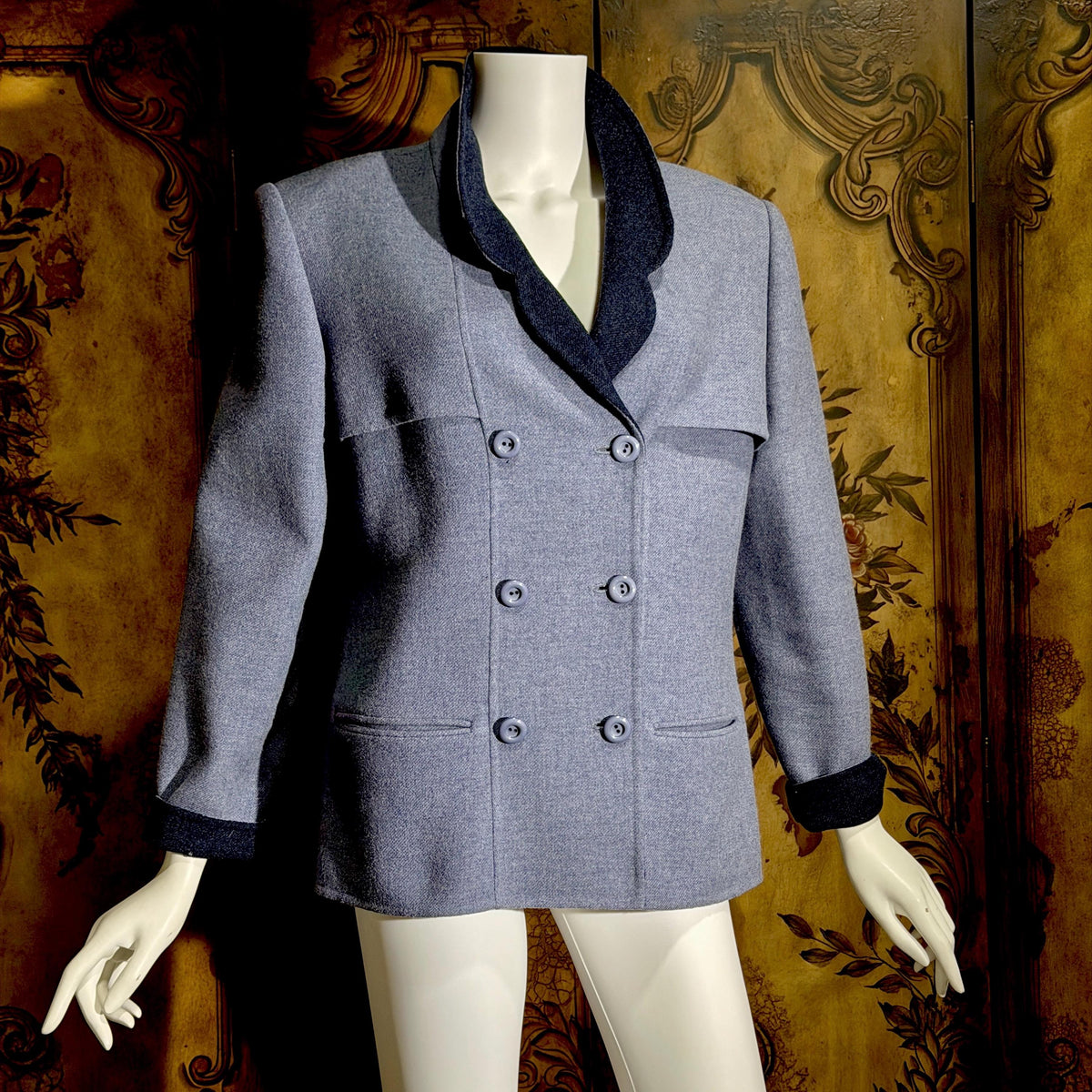 vintage 1980s jacket blazer, ANDRE LAUG for SAKS Federal Blue wool jacket Large