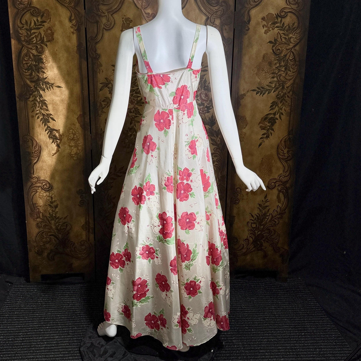vintage 1940s Evening Ball Gown, Floral Taffeta full sweep formal slip dress