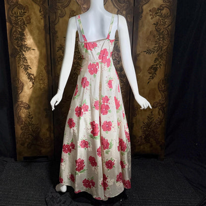 vintage 1940s Evening Ball Gown, Floral Taffeta full sweep formal slip dress