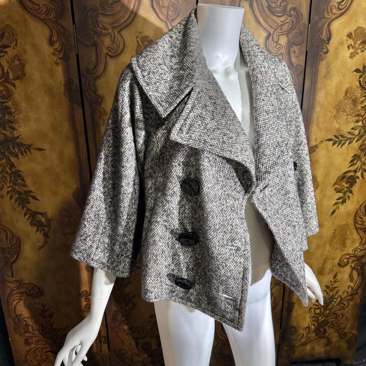 vintage Y2K jacket blazer, GIAMBATTISTA VALLI Black White Tweed wool cropped swing jacket Large
