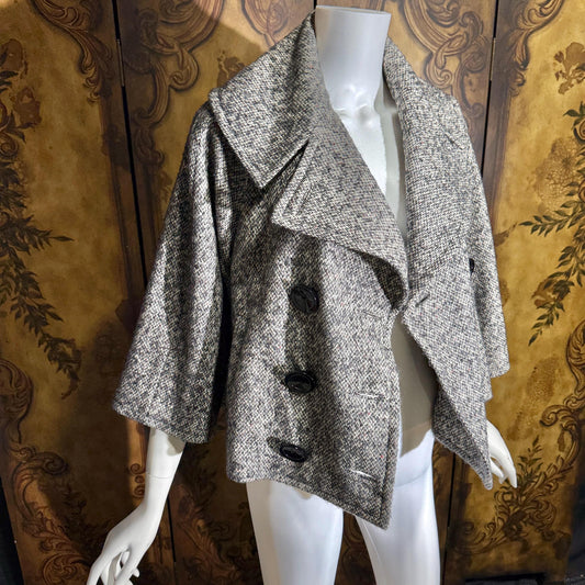 vintage Y2K jacket blazer, GIAMBATTISTA VALLI Black White Tweed wool cropped swing jacket Large
