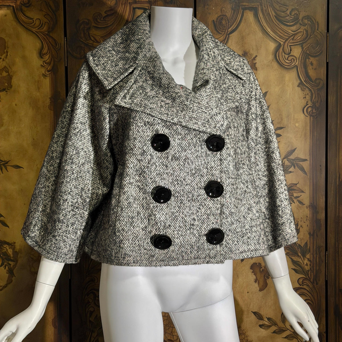 vintage Y2K jacket blazer, GIAMBATTISTA VALLI Black White Tweed wool cropped swing jacket Large