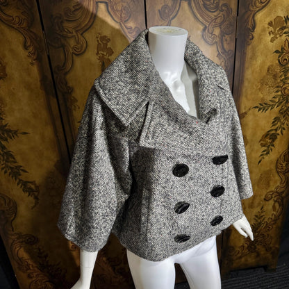 vintage Y2K jacket blazer, GIAMBATTISTA VALLI Black White Tweed wool cropped swing jacket Large