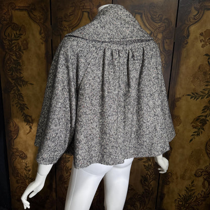 vintage Y2K jacket blazer, GIAMBATTISTA VALLI Black White Tweed wool cropped swing jacket Large