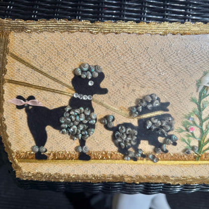 vintage 1950s Princess Charming Poodle purse, ATLAS Hollywood Florida black wicker box purse