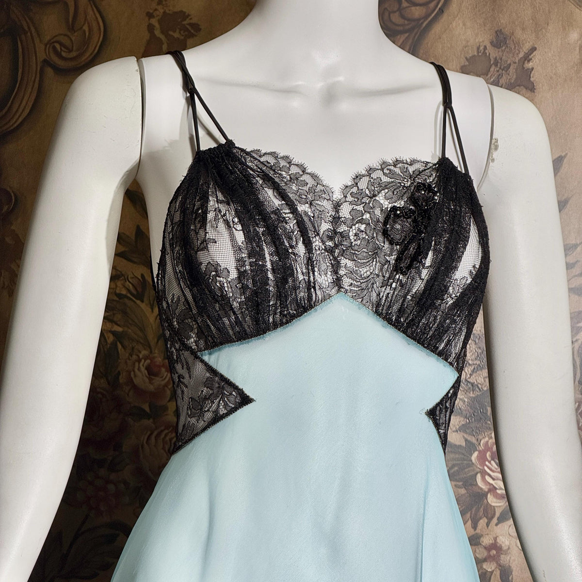 Vintage LUCIE ANN nightgown robe set, 1950s Totally Sheer blue and black peignoir lingerie slip dress