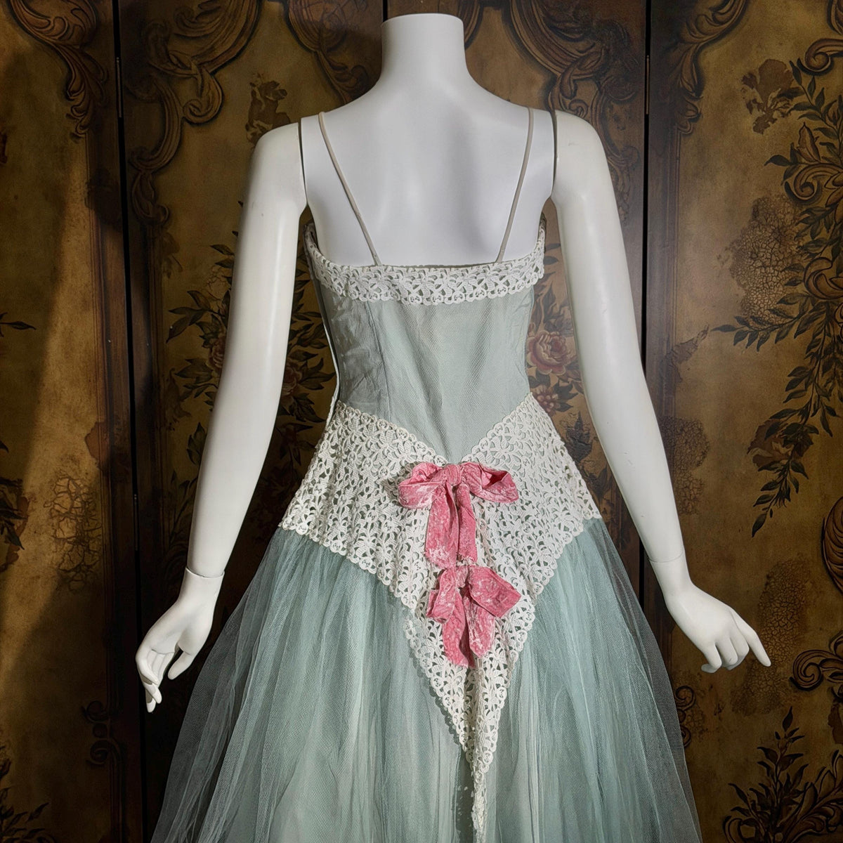 vintage 1950s Cupcake Ball Gown, COTILLION Dusty Blue Formal Evening Prom dress