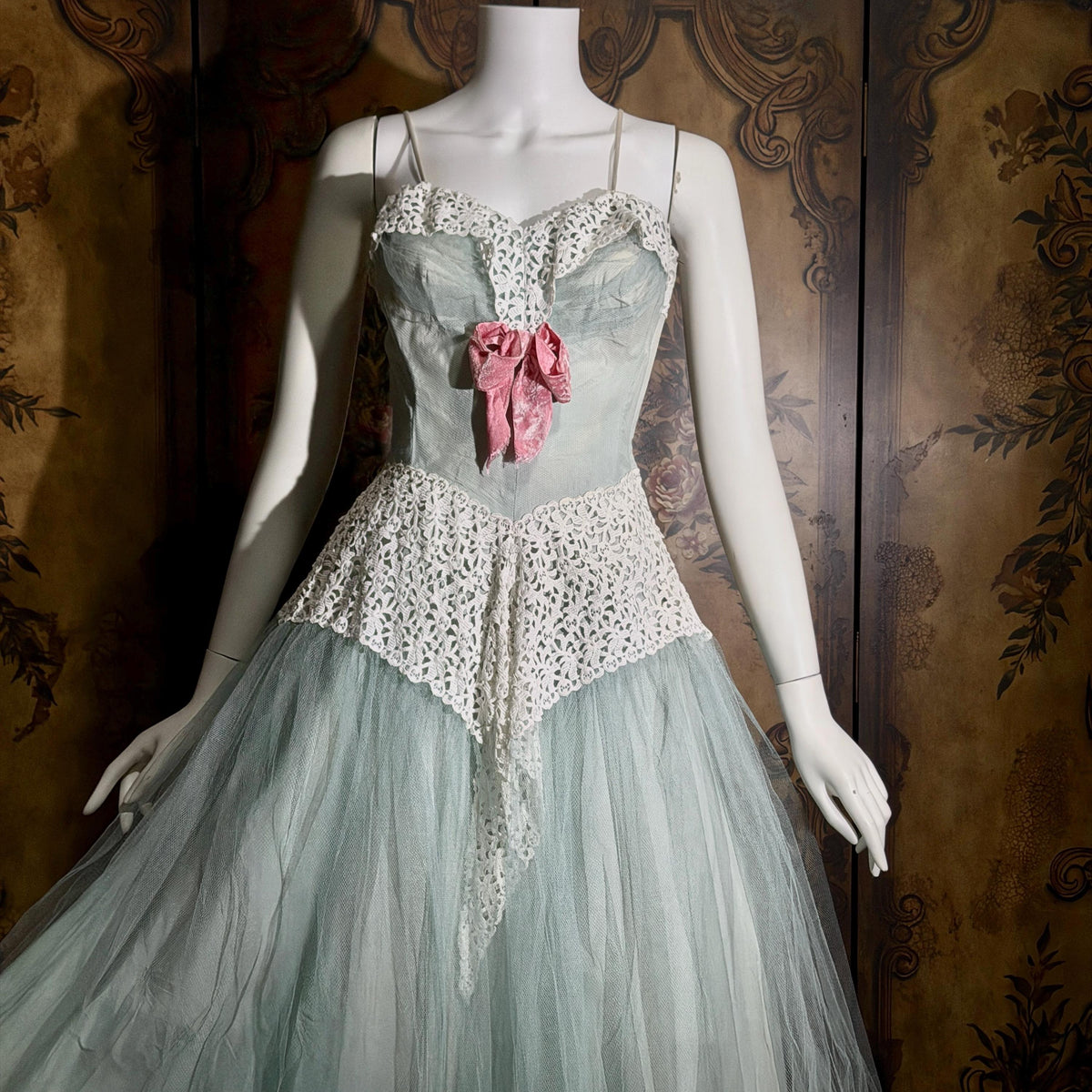 vintage 1950s Cupcake Ball Gown, COTILLION Dusty Blue Formal Evening Prom dress